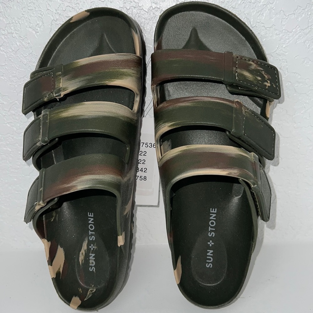 Sun + Stone Camo Mens Bowie Sandal Army Camo Beach Coastal Slip On Slide Sandal